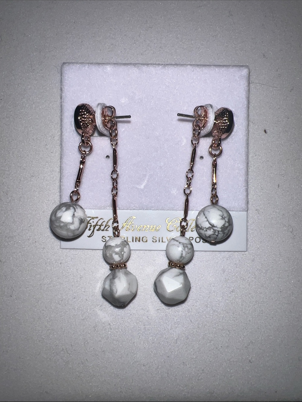 Rose Gold Drop Earrings with genuine white turquoise Beads